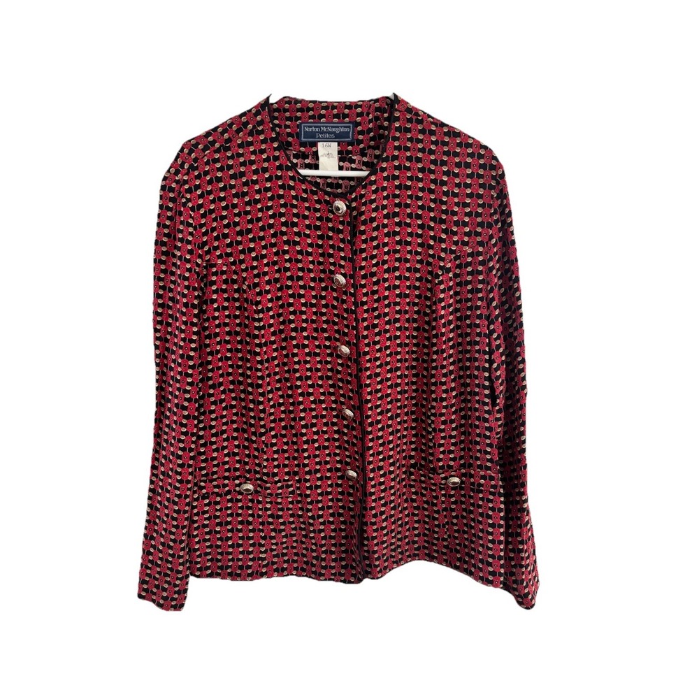 Norton McNaughton Woman's 16P Geometric L/Sl Silver Button Jacket/Blouse‎
